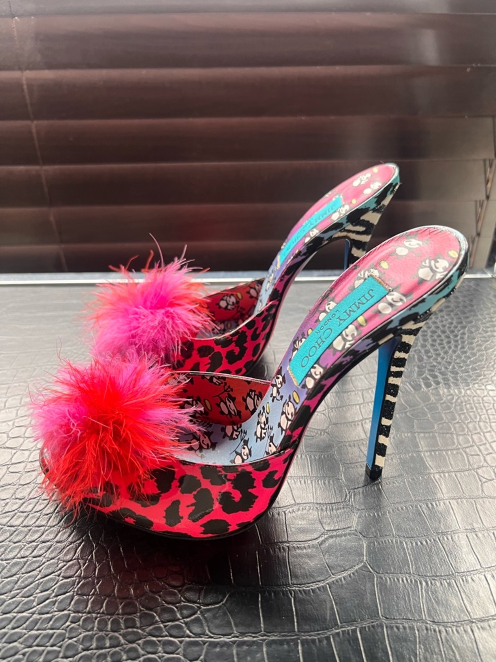Jimmy Choo Rob Pruitt Zebra Glitter Multicolor Patent Leather Slides Mules - Picture 3 of 11